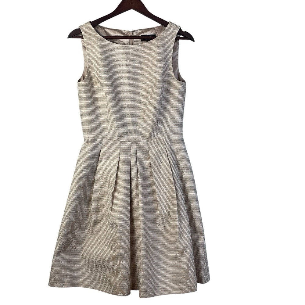 Tahari Arthur S. Levine Metallic Fit & Flare Dress Women's 4 Gold Cocktail Party